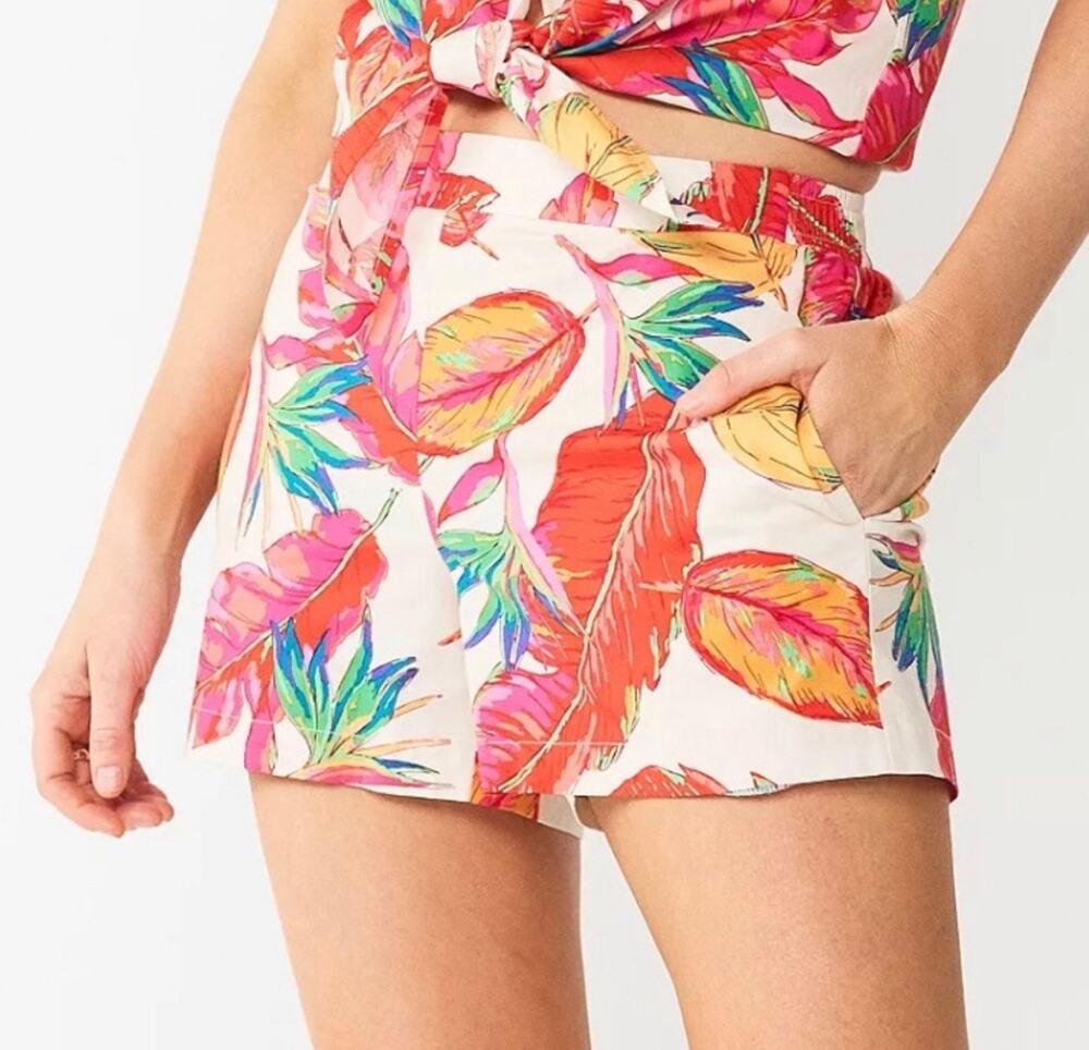 NWT Nine West Tropical Leaf Shorts Large Pull On Vacation Summer Beach